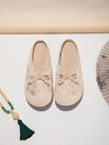 Sarah Express Embroidered Bow Canvas Mule Slippers Beige