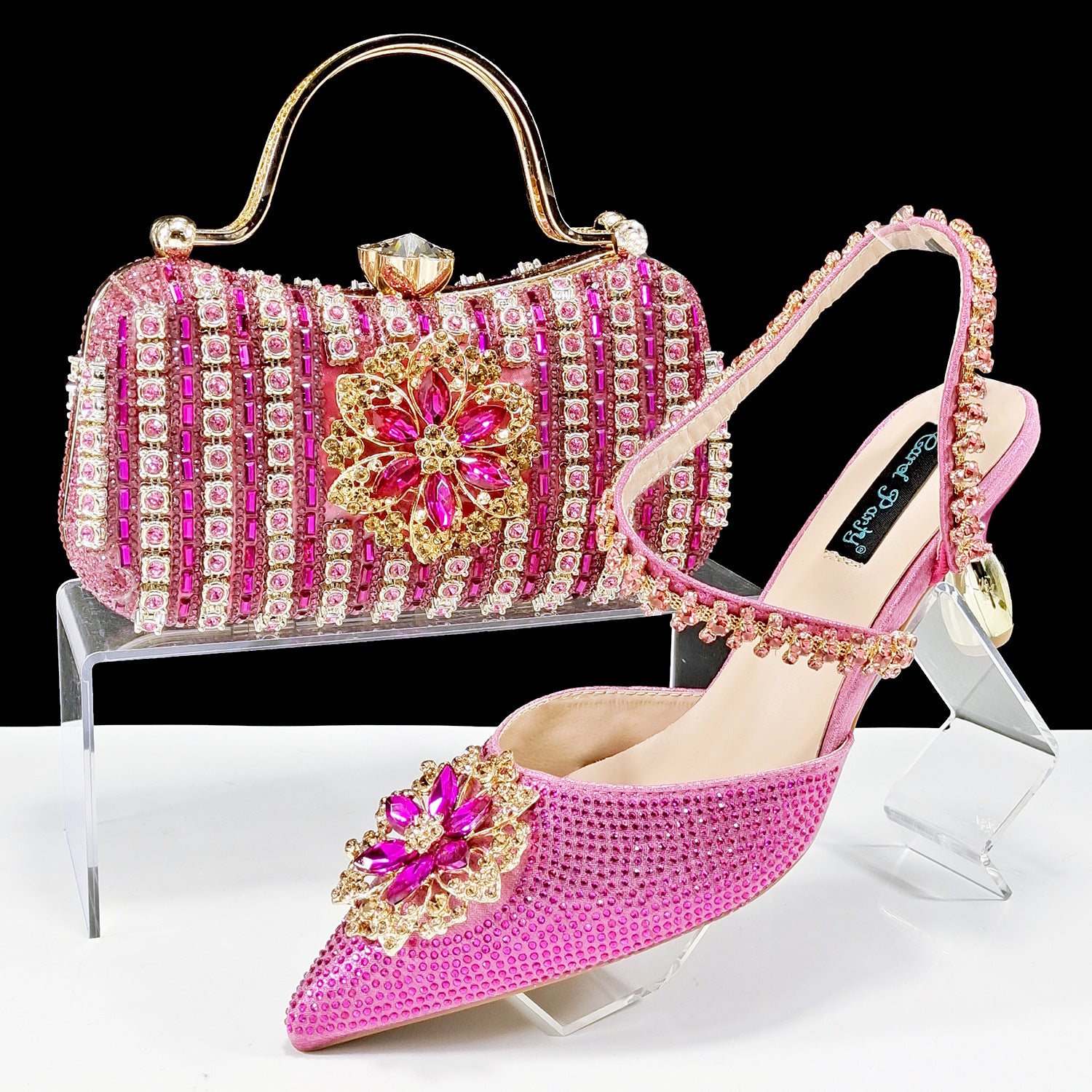 Sarah Express Rhinestone Embellished Clutch and Heel Set Rose Red