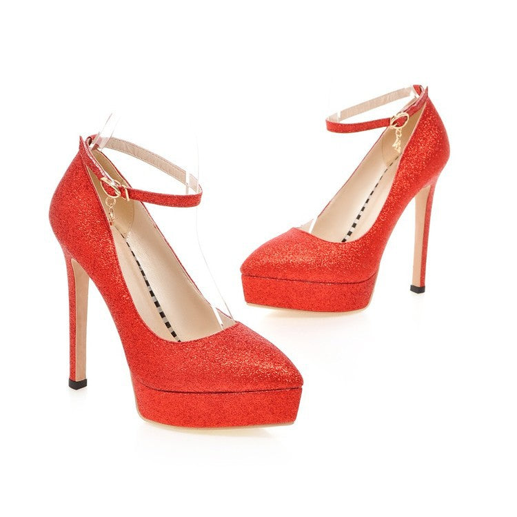 Sarah Express Glitter Platform Stiletto Heels Red
