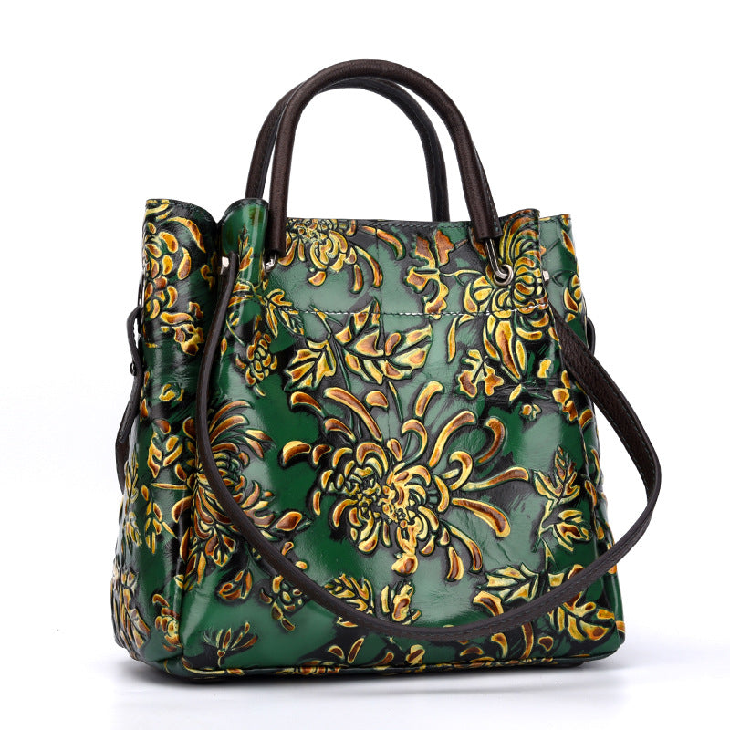 Sarah Express Embossed Floral Leather Handbag