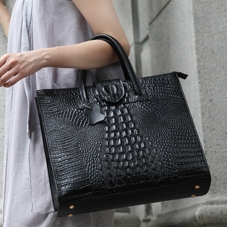 Sarah Express Crocodile Embossed Structured Leather Tote Bag
