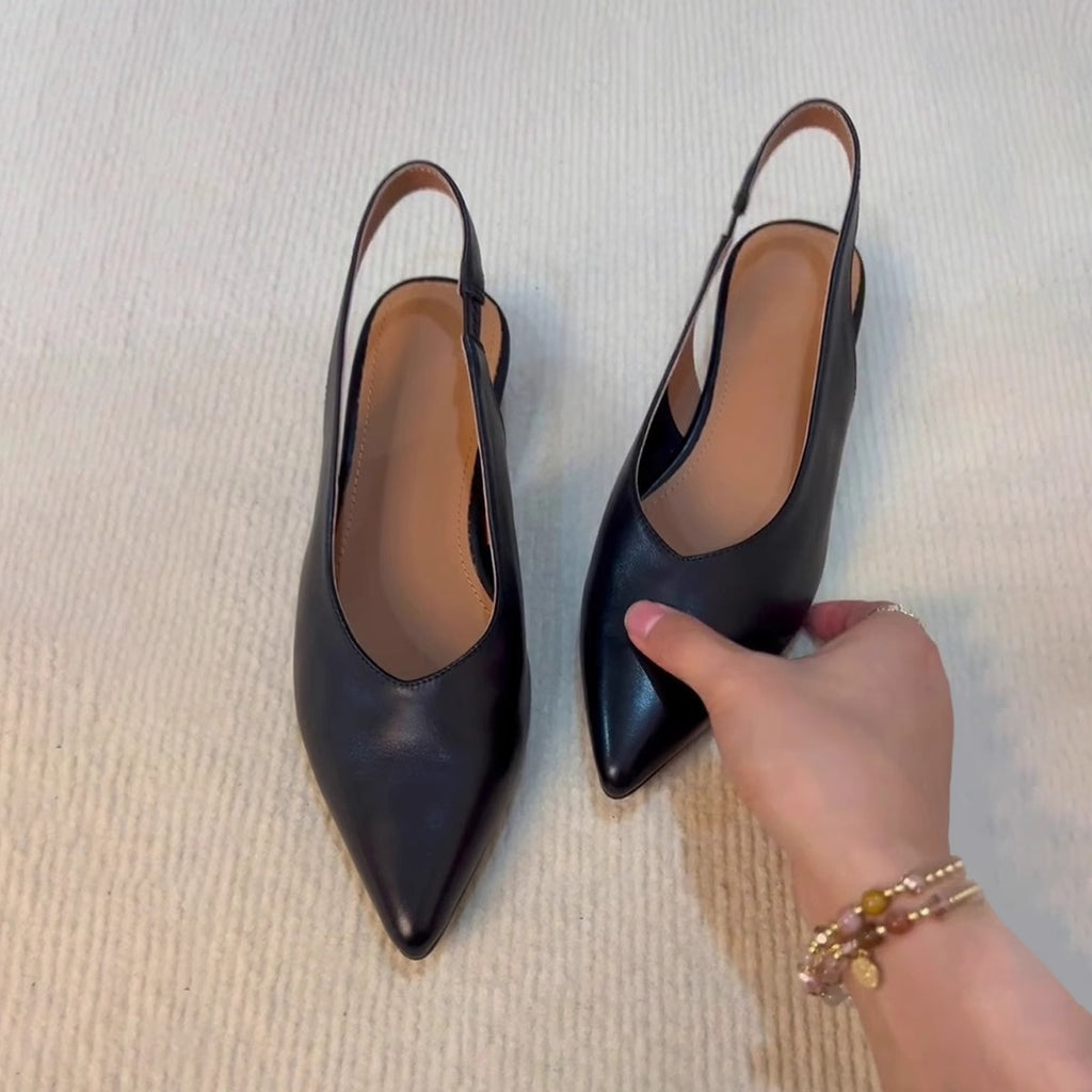 Sarah Express Pointed-Toe Suede Slip-On Flat Sandals Black