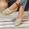 Sarah Express Women's Cutout Leather Flats Beige