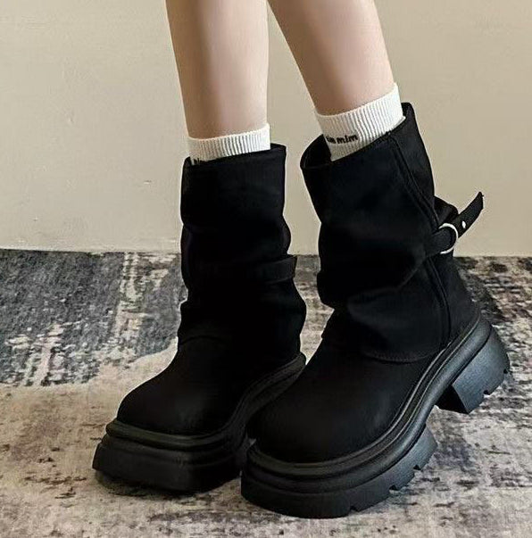 Sarah Express Retro Chunky Platform Combat Ankle Boots Black