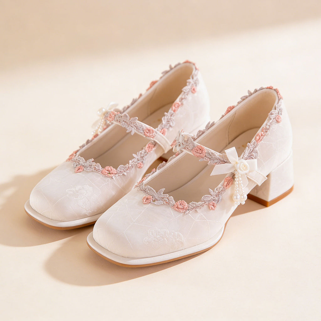 Sarah Express Oriental Jacquard Satin Mary Jane Heels