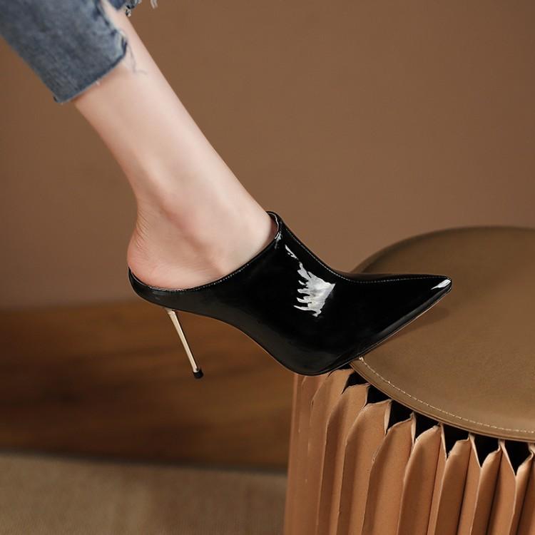Sarah Express Pointed Toe Stiletto Patent Mules Black