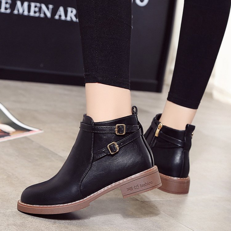 Sarah Express Women's Low Heel Buckle Ankle Boots