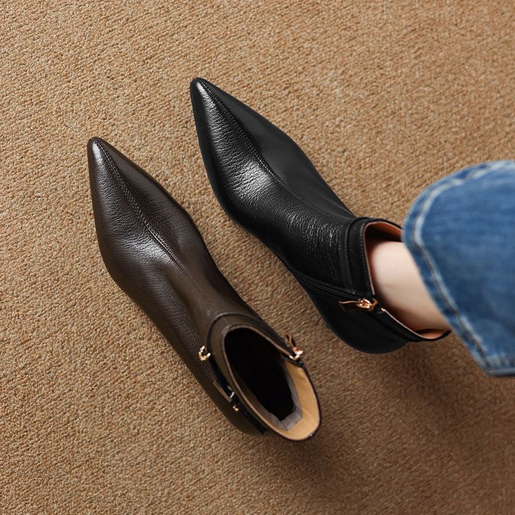 Sarah Express Sheepskin Pointed Toe Stiletto Ankle Boots