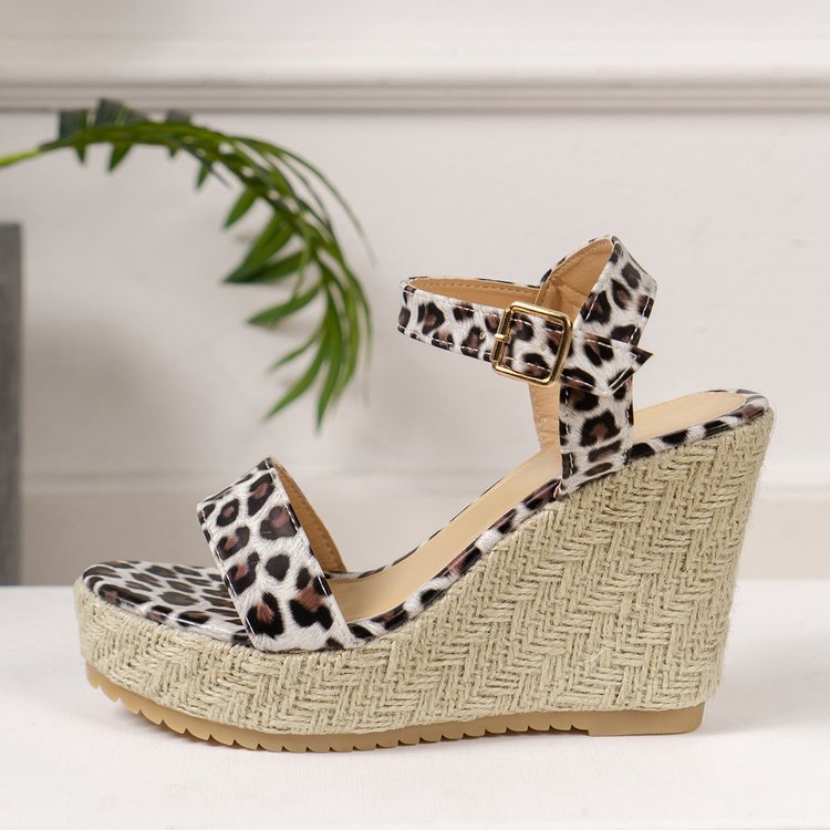 Sarah Express Leopard Print Platform Wedge Sandals
