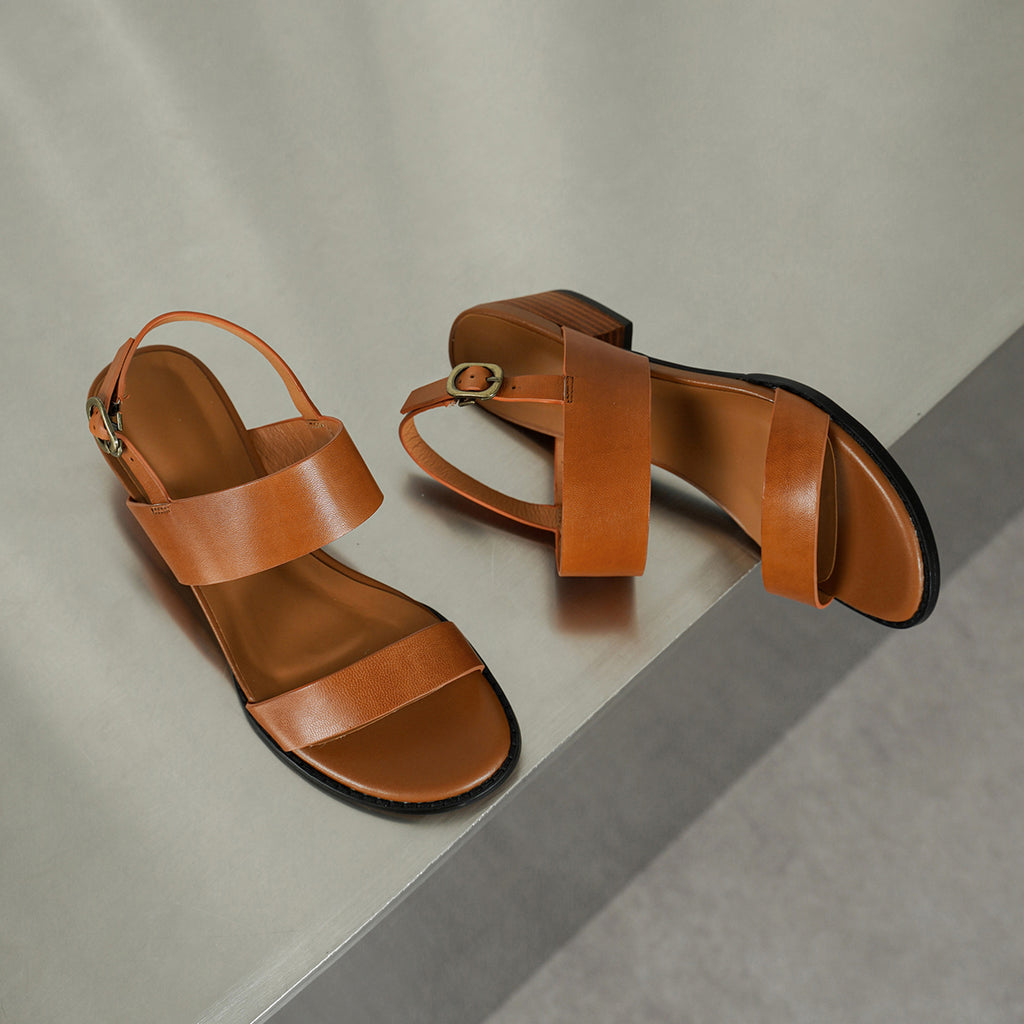 Sarah Express Handmade Full-Grain Leather Block Heel Sandals