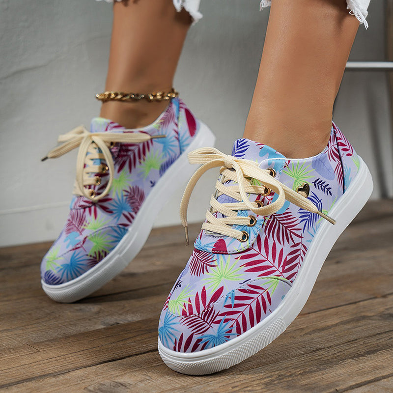 Sarah Express Women's Leaf Print Canvas Lace-Up Sneakers
