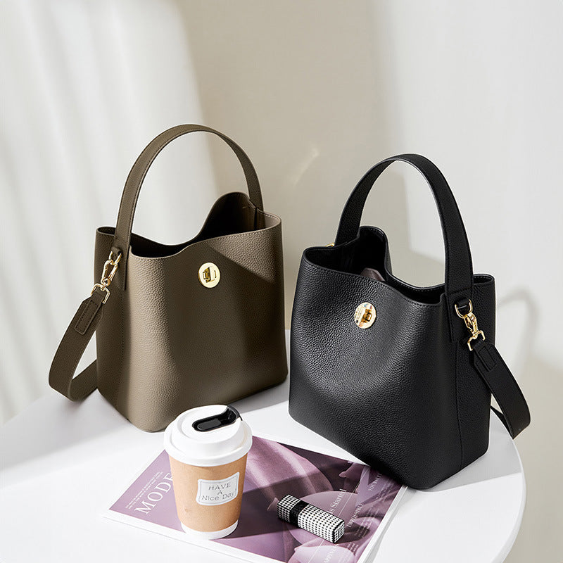 Sarah Express Structured Leather Bucket Messenger Bag