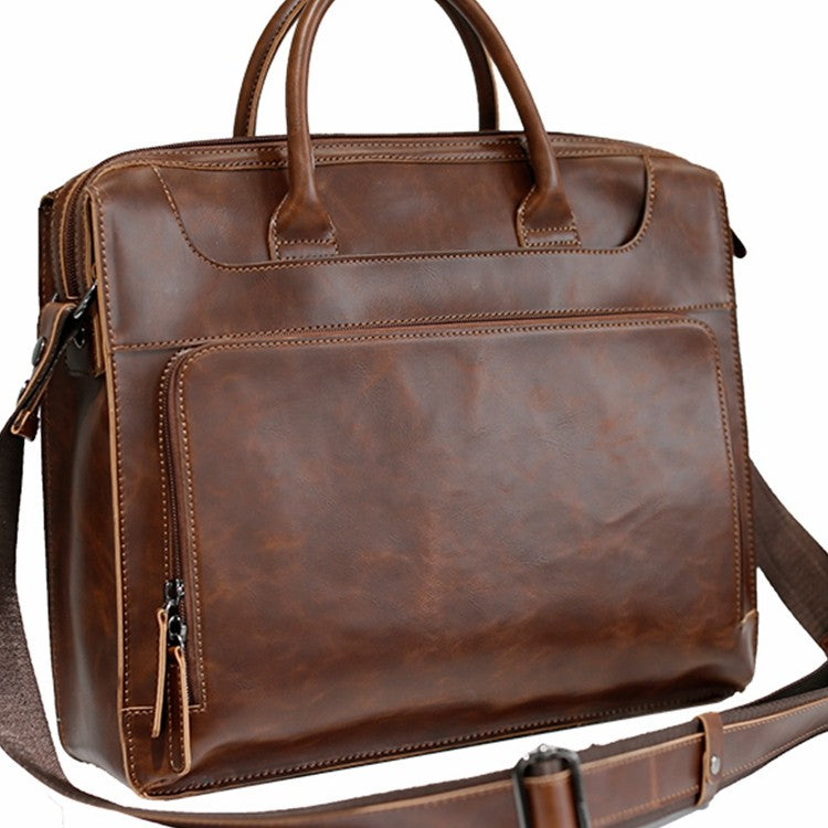 Sarah Express Structured Cowhide Leather Men's Work Handbag Coffee