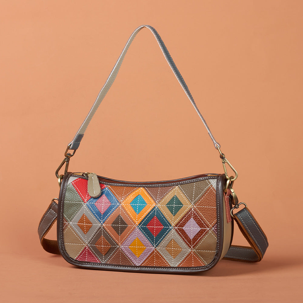 Sarah Express Vintage Patchwork Cowhide Leather Shoulder Bag