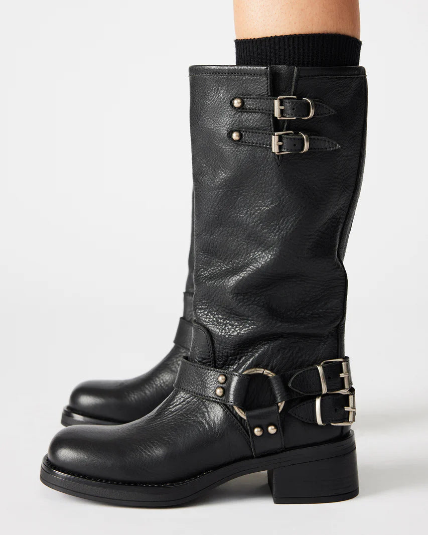 Sarah Express Round Toe Buckle Mid-Calf Boots Black