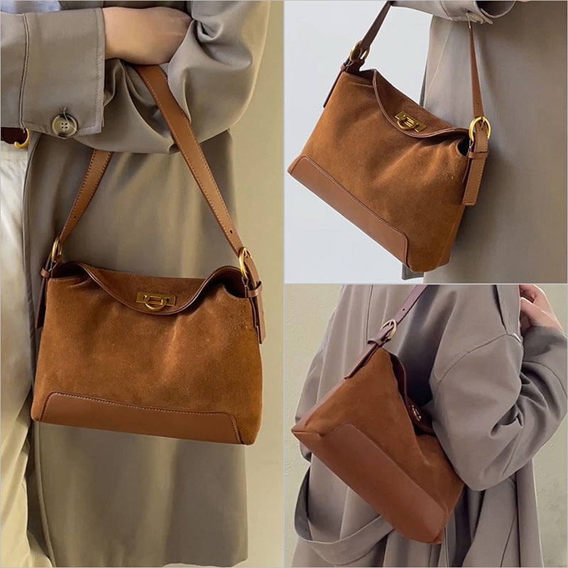 Sarah Express Sophisticated Suede Horizontal Square Tote Bag