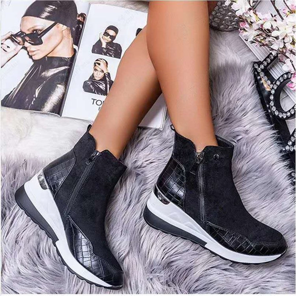 Sarah Express Women's Wedge Platform Zipper Ankle Boots