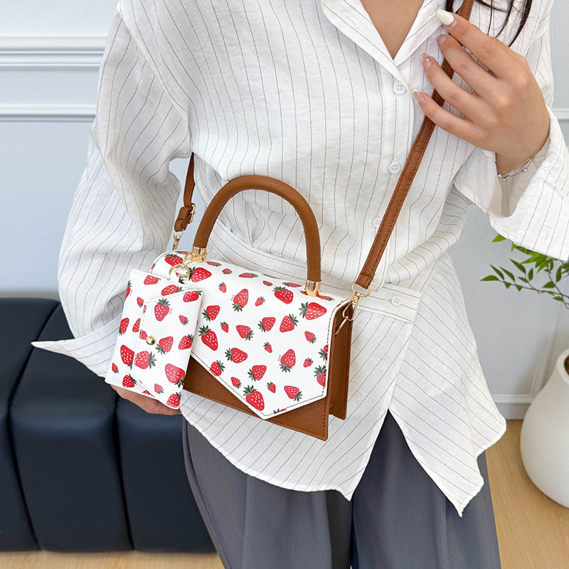 Sarah Express Strawberry Print Structured Crossbody Shoulder Bag