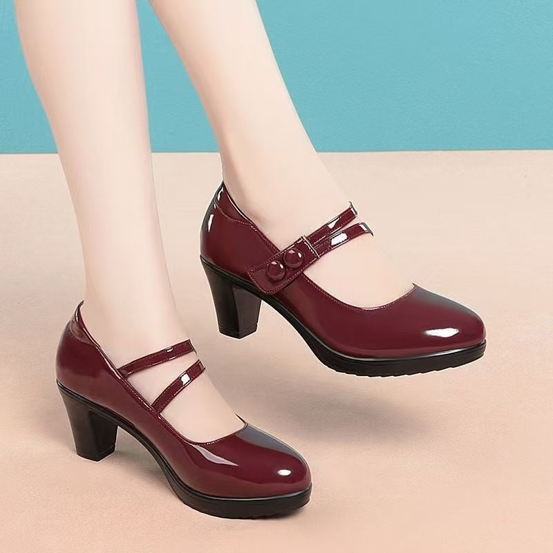 Sarah Express Professional Round Toe Chunky Heel Pumps