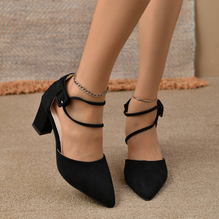 Sarah Express Pointed Toe Buckle Strap Stiletto Sandals Black