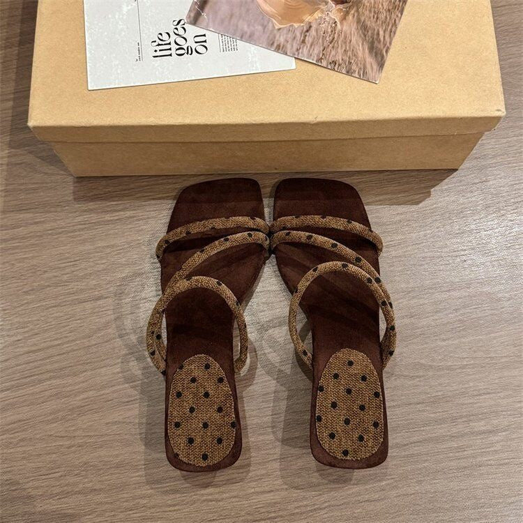 Sarah Express Polka Dot Wedge Slide Sandals Coffee