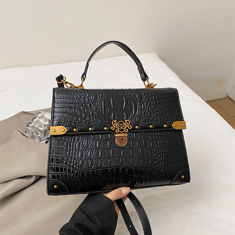 Sarah Express Crocodile Pattern Structured Women's Handbag Black