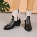 Sarah Express Denim Patchwork Western Pointed Toe Boots Black