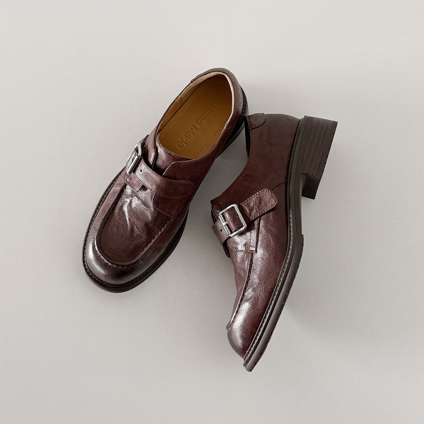 Sarah Express Washed Leather Monk Strap Loafers Brown
