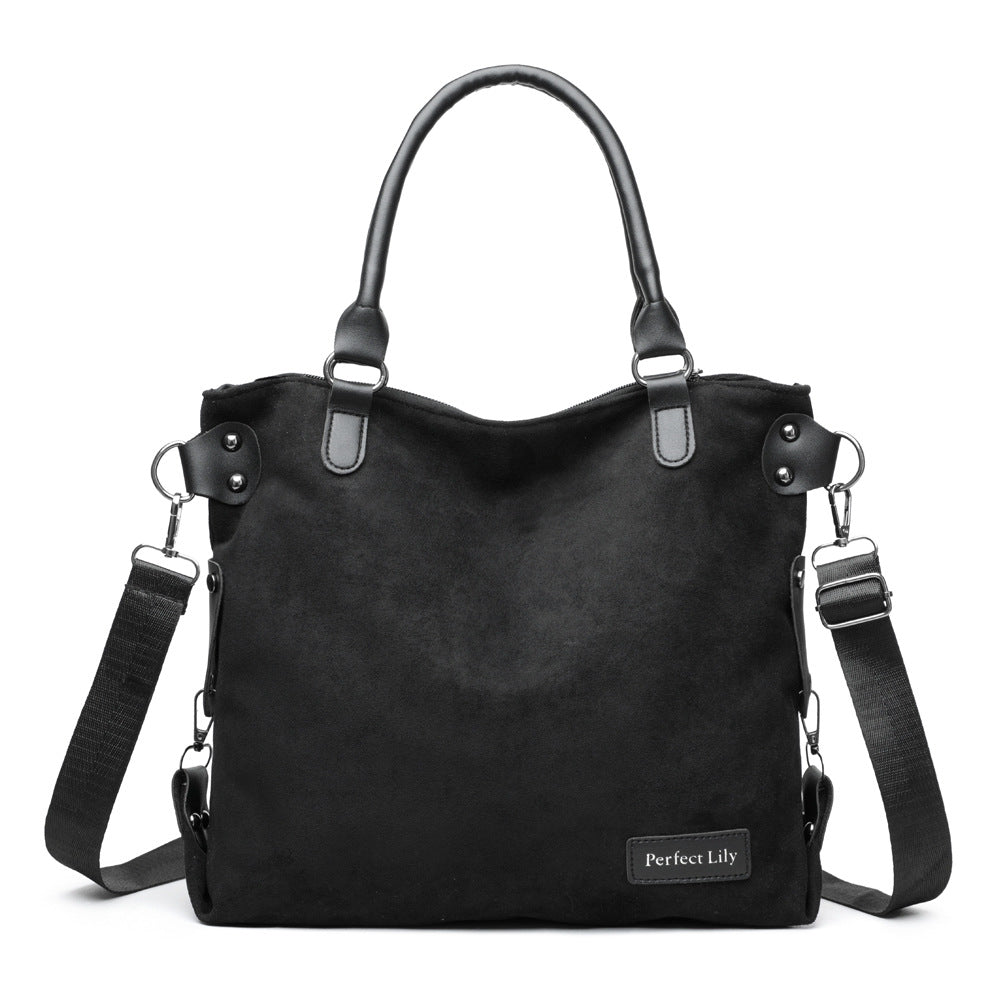 Sarah Express Vintage Suede Tote Shoulder Bag Black