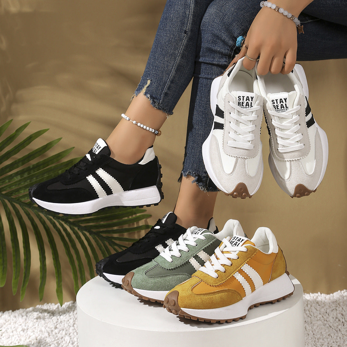 Sarah Express Women's Chunky Sole Breathable Mesh Sneakers