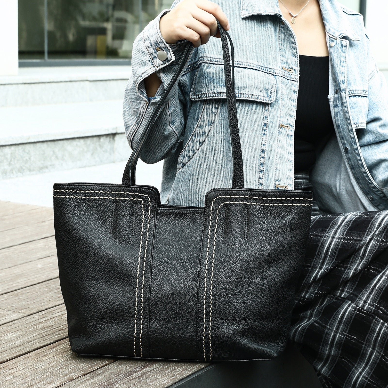 Sarah Express Soft Genuine Leather Patchwork Tote Bag