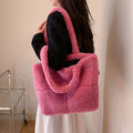 Sarah Express Plush Tote Bag Winter Shoulder Handbag Rose Red