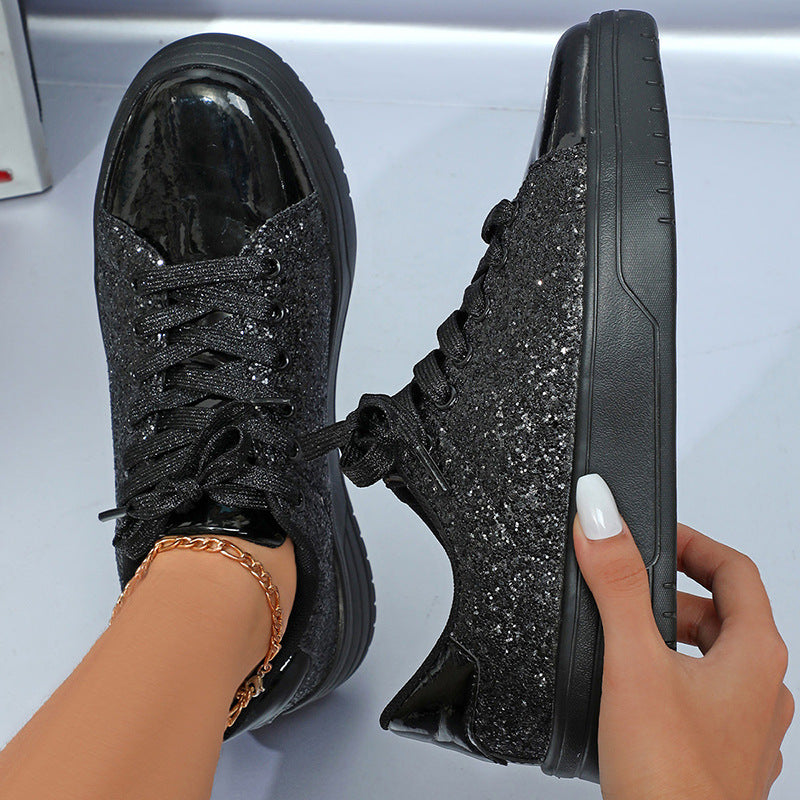 Sarah Express Glitter Sequin Lace-Up Platform Sneakers