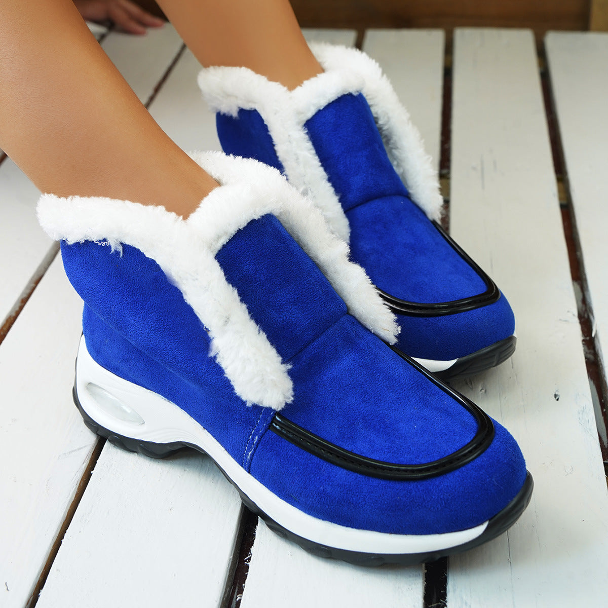 Sarah Express Faux Fur Lined Platform Ankle Boots Blue