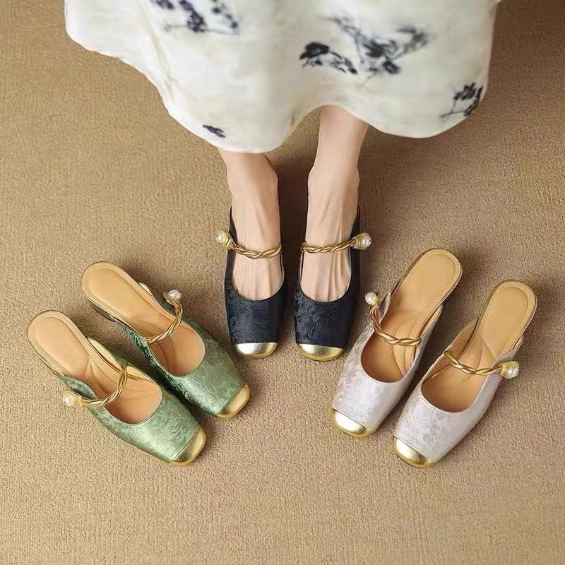 Sarah Express Closed Toe Half Slippers with Pearl Detail