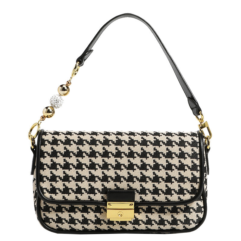 Sarah Express Houndstooth Pattern Shoulder Bag With Beads