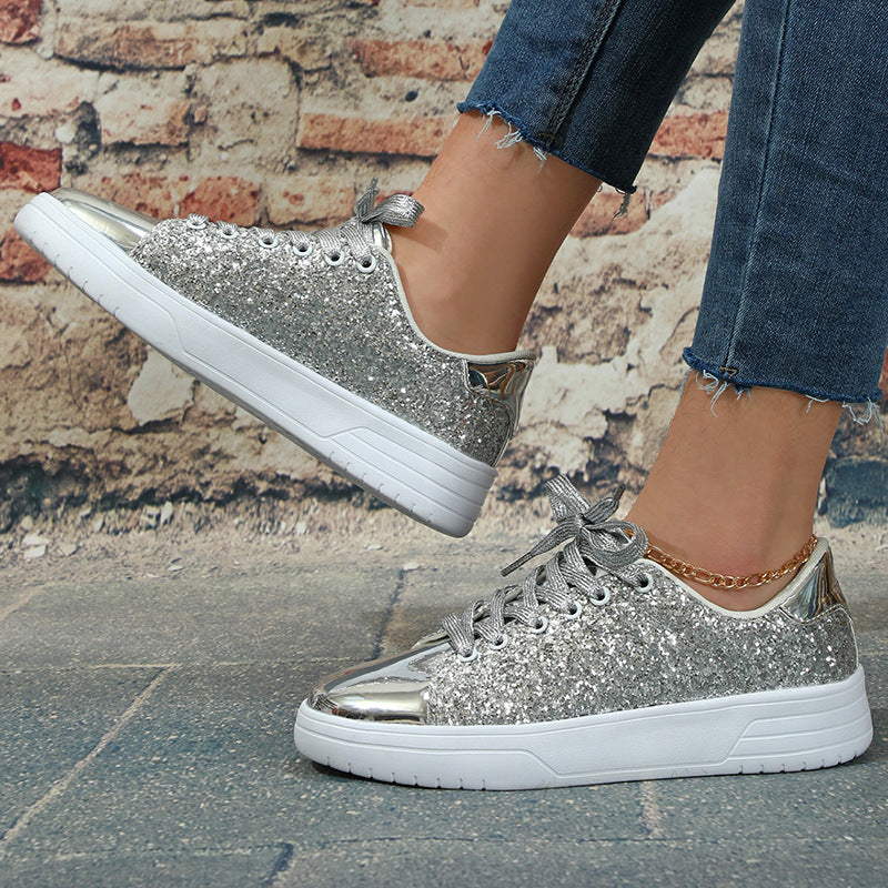 Sarah Express Glitter Sequin Lace-Up Platform Sneakers