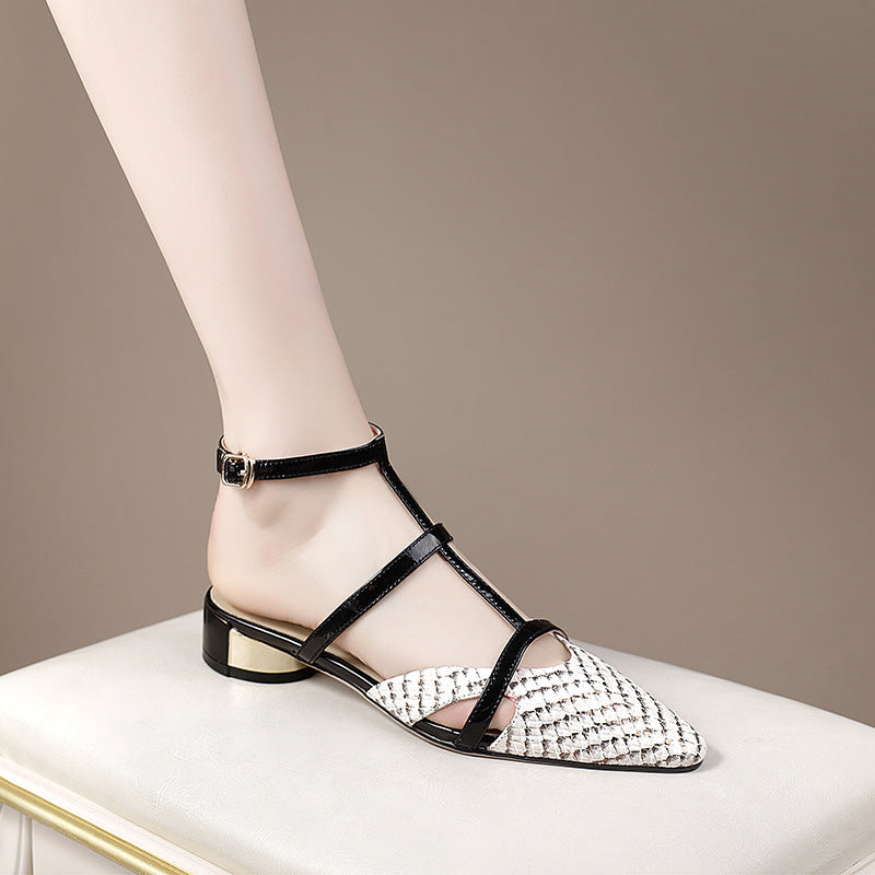 Sarah Express Pointed Toe Low Heel Strappy Sandals