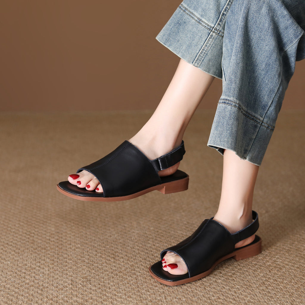 Sarah Express First-Layer Cowhide Peep-Toe Slingback Sandals