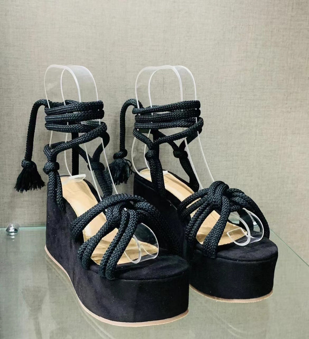 Sarah Express Strappy Rope Wedge Sandals