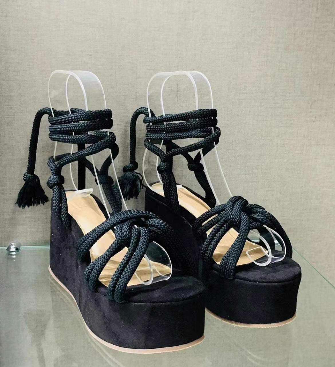 Sarah Express Strappy Rope Wedge Sandals