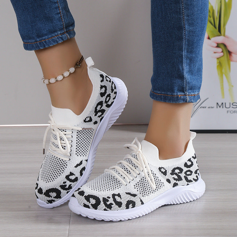 Sarah Express Women's Lightweight Leopard Print Casual Sneakers White