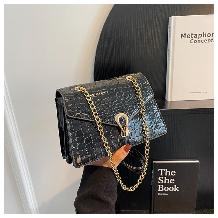 Sarah Express Crocodile-Print Chain Crossbody Bag Black