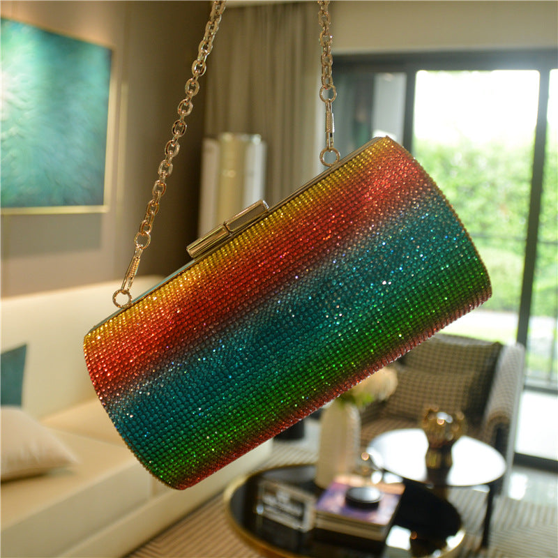 Sarah Express Rainbow Gradient Rhinestone Evening Clutch Bag Color