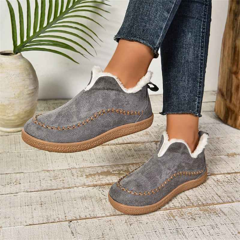 Sarah Express Women's V-Cut Plush Lined Ankle Boots Dark Grey