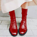 Sarah Express Fleece-Lined British Style Combat Boots Red