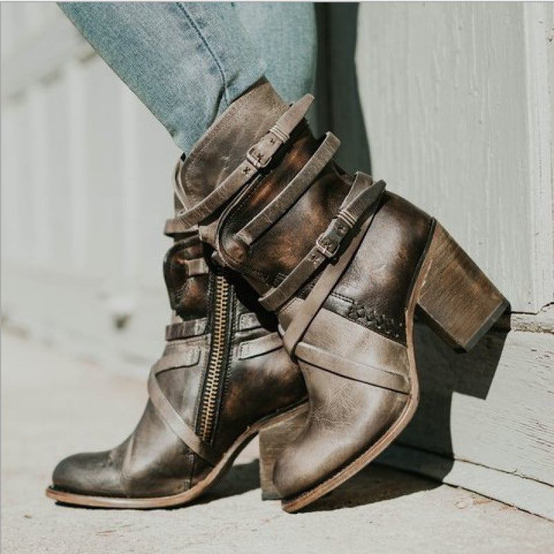 Sarah Express Retro Chunky Heel Ankle Boots
