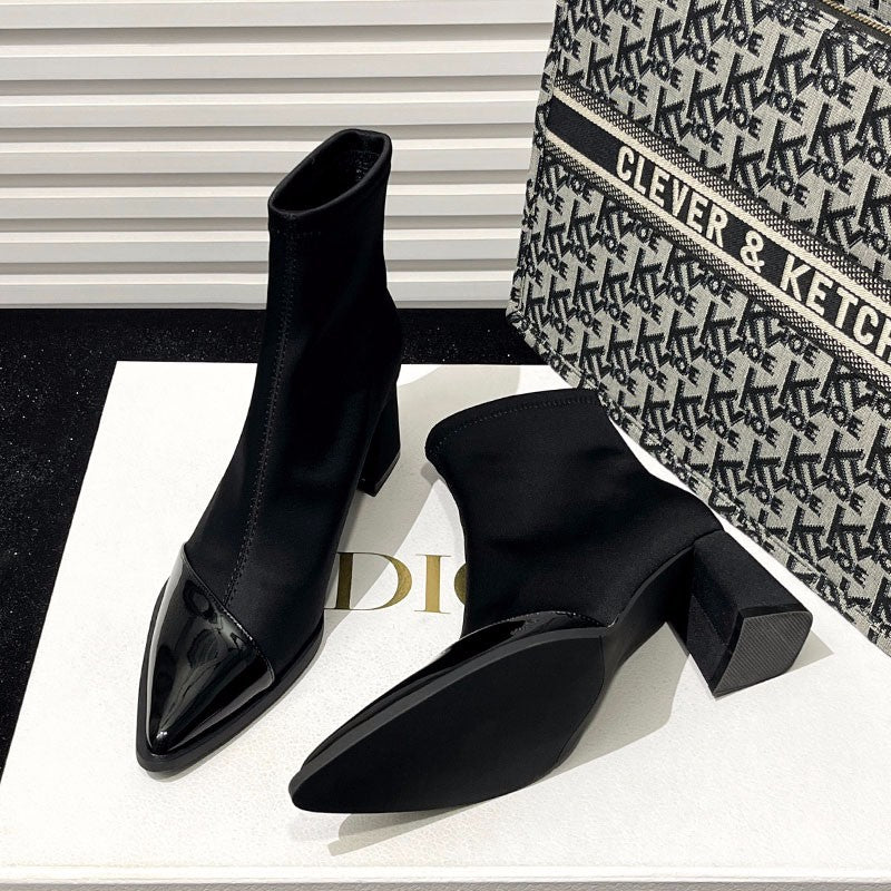Sarah Express Pointed Toe Chunky Heel Ankle Boots