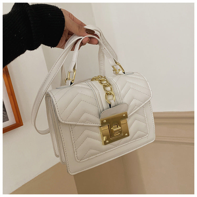 Sarah Express Plaid Chain Detail Small Square Bag White
