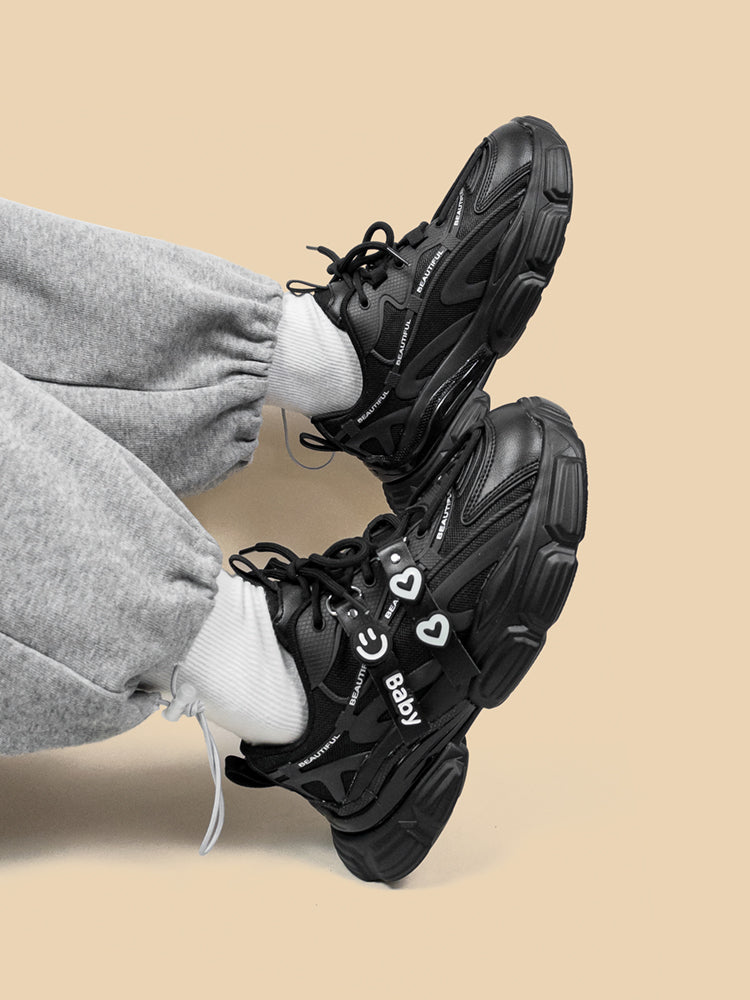 Sarah Express Black Platform Dad Sneakers With Charms